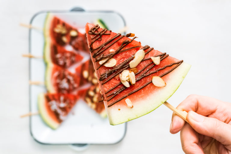 Watermelon Popsicles with Chocolate Drizzle