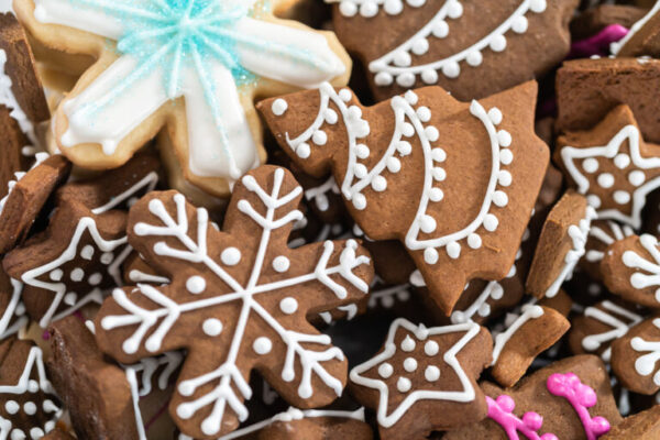 Gingerbread and sugar Christmas cookies with royal icing.