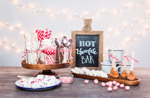 Hot chocolate station with variety of topppings.