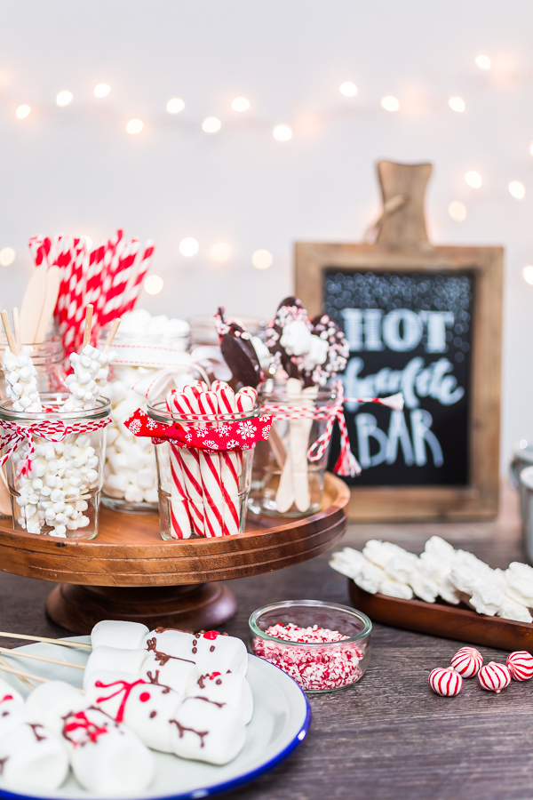Hot chocolate station with variety of topppings.