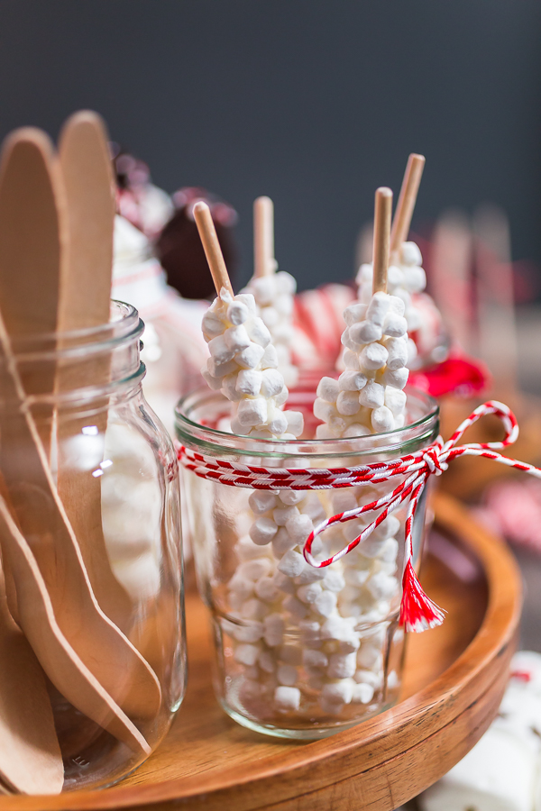 Hot chocolate station with variety of topppings.