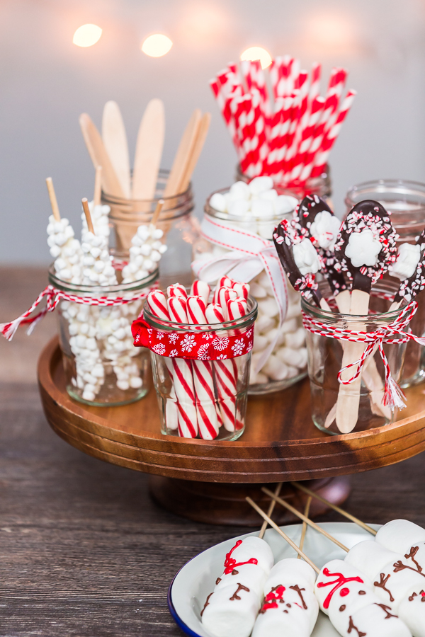 Hot chocolate station with variety of topppings.