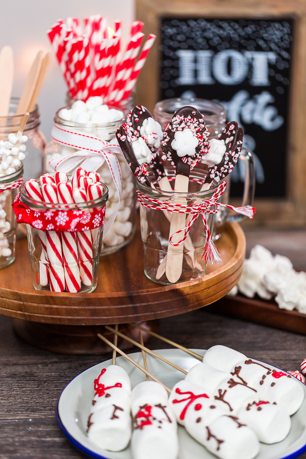 Hot chocolate station with variety of topppings.