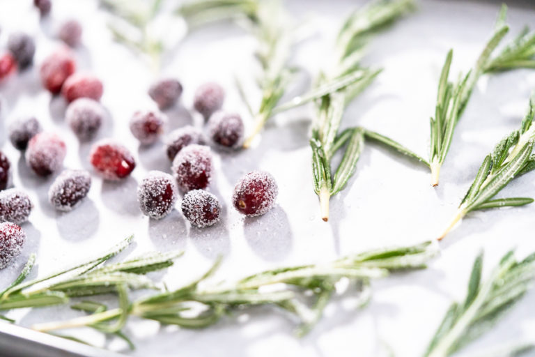 Sugared cranberries and rosemary