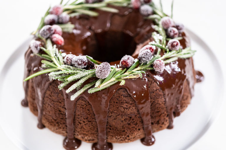 Christmas Chocolate Bundt Cake with Chocolate Frosting