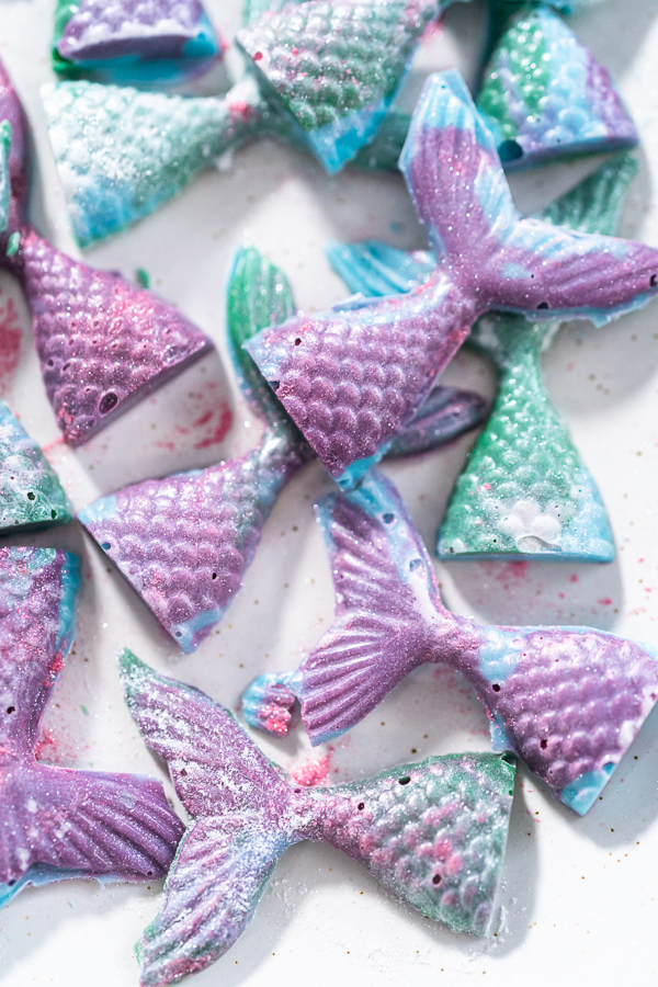 Chocolate mermaid tails - Arina Photography Homemade chocolate mermaid tails covered with glitter dust.
