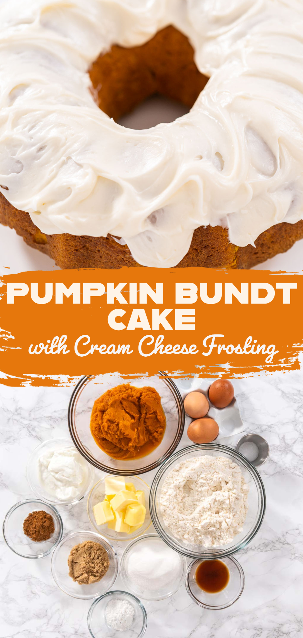 Pumpkin bundt cake with cream cheese frosting