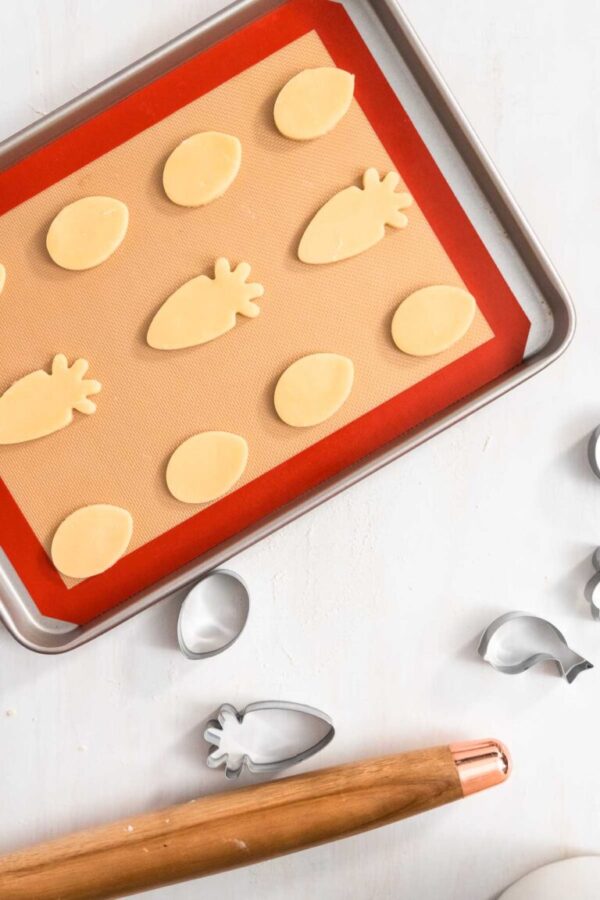 Baking cookies - Arina Photography Flat lay. Unbaked sugar cookies on a baking sheet.