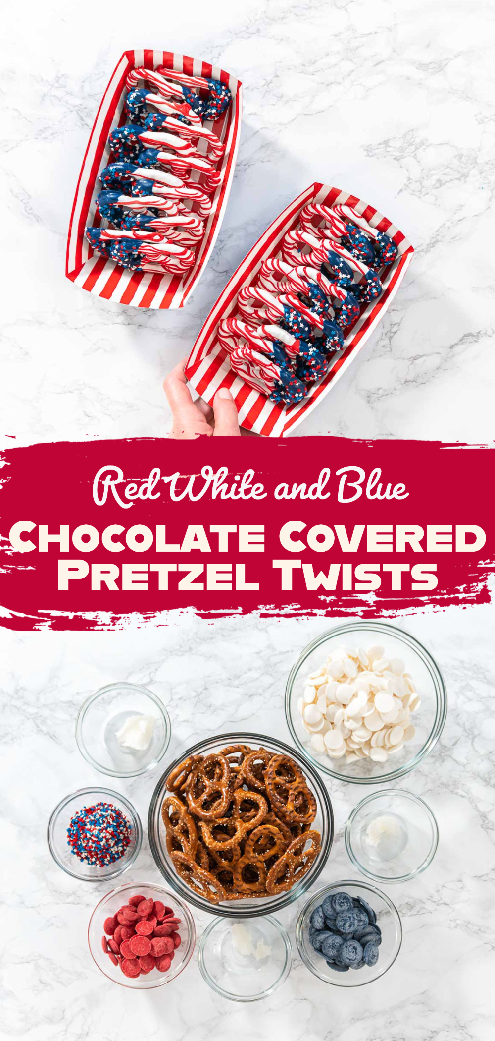 Red White and Blue Chocolate Covered Pretzel Twists