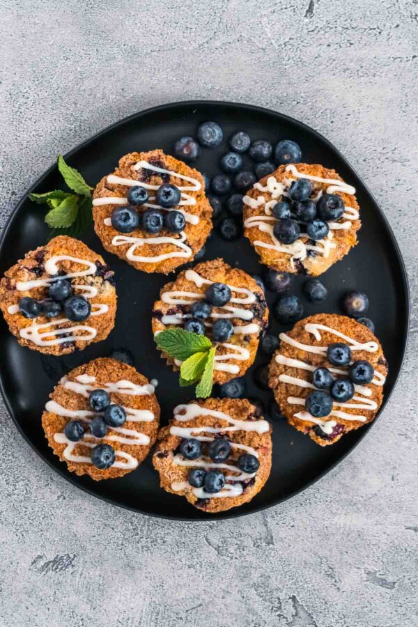 Flat lay. Homemade blueberry muffins made with organic ingredients.