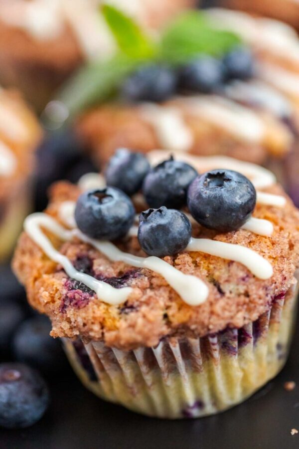 Homemade blueberry muffins made with organic ingredients.