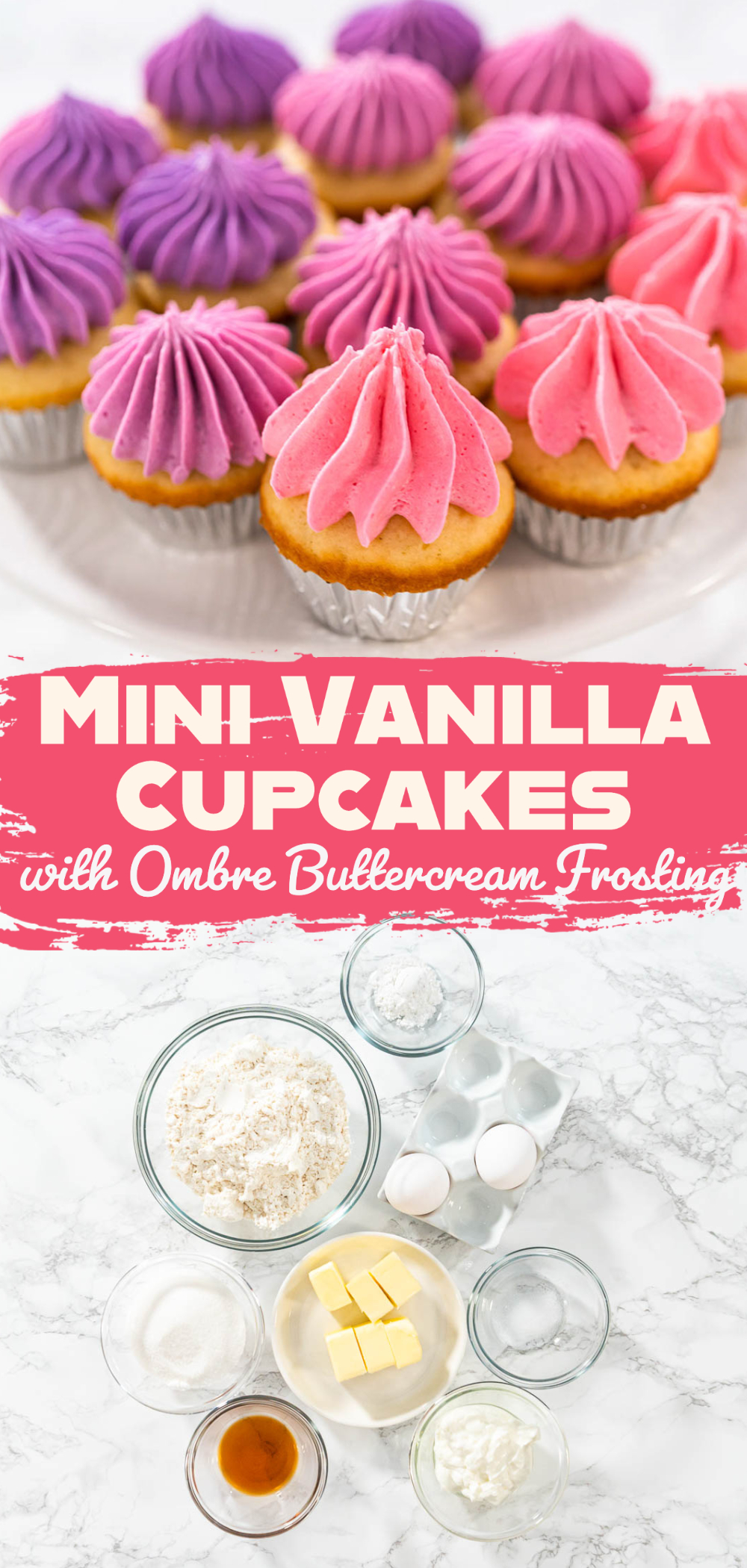 Mini Vanilla Cupcakes with Ombre Buttercream Frosting