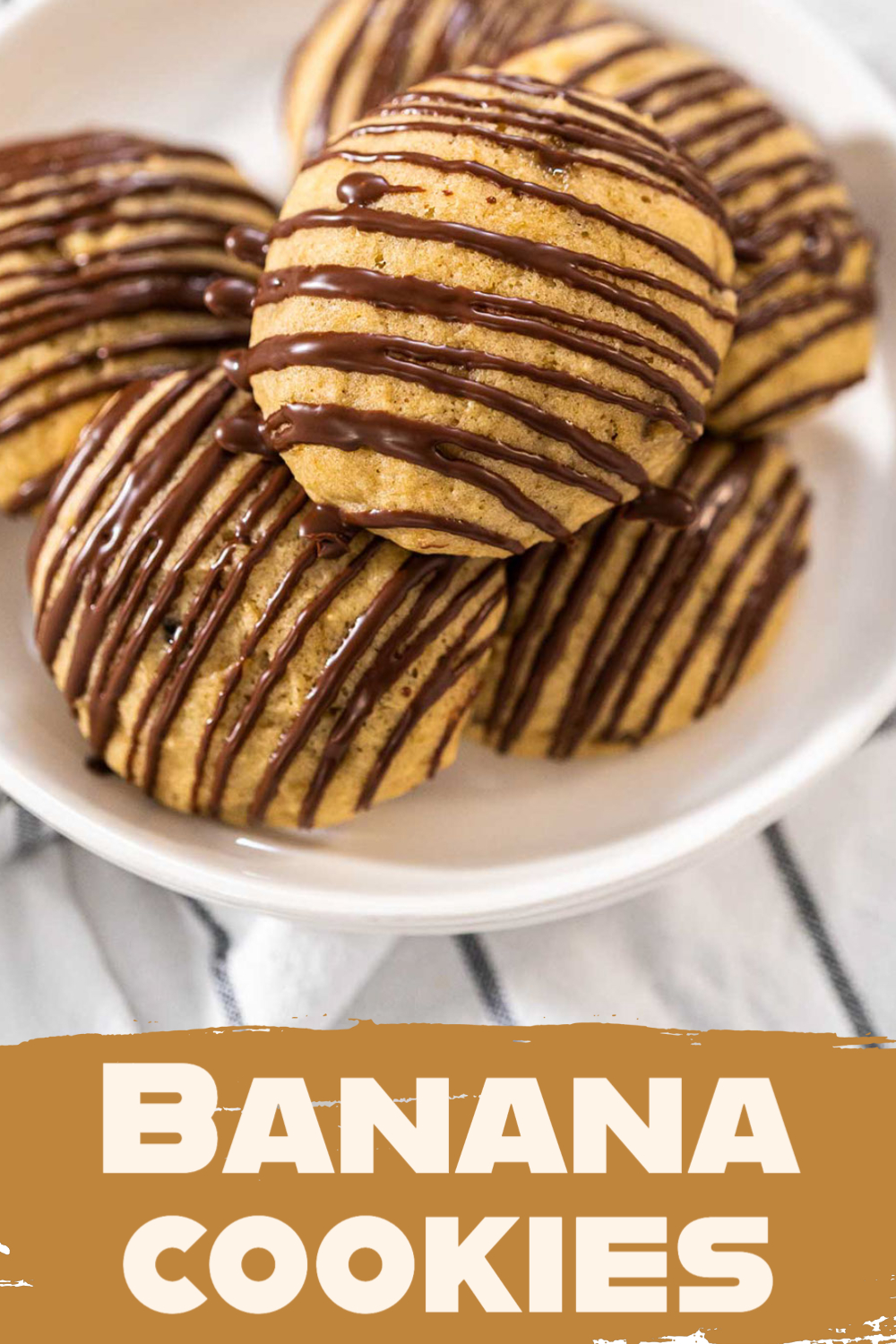 Banana cookies with chocolate drizzle