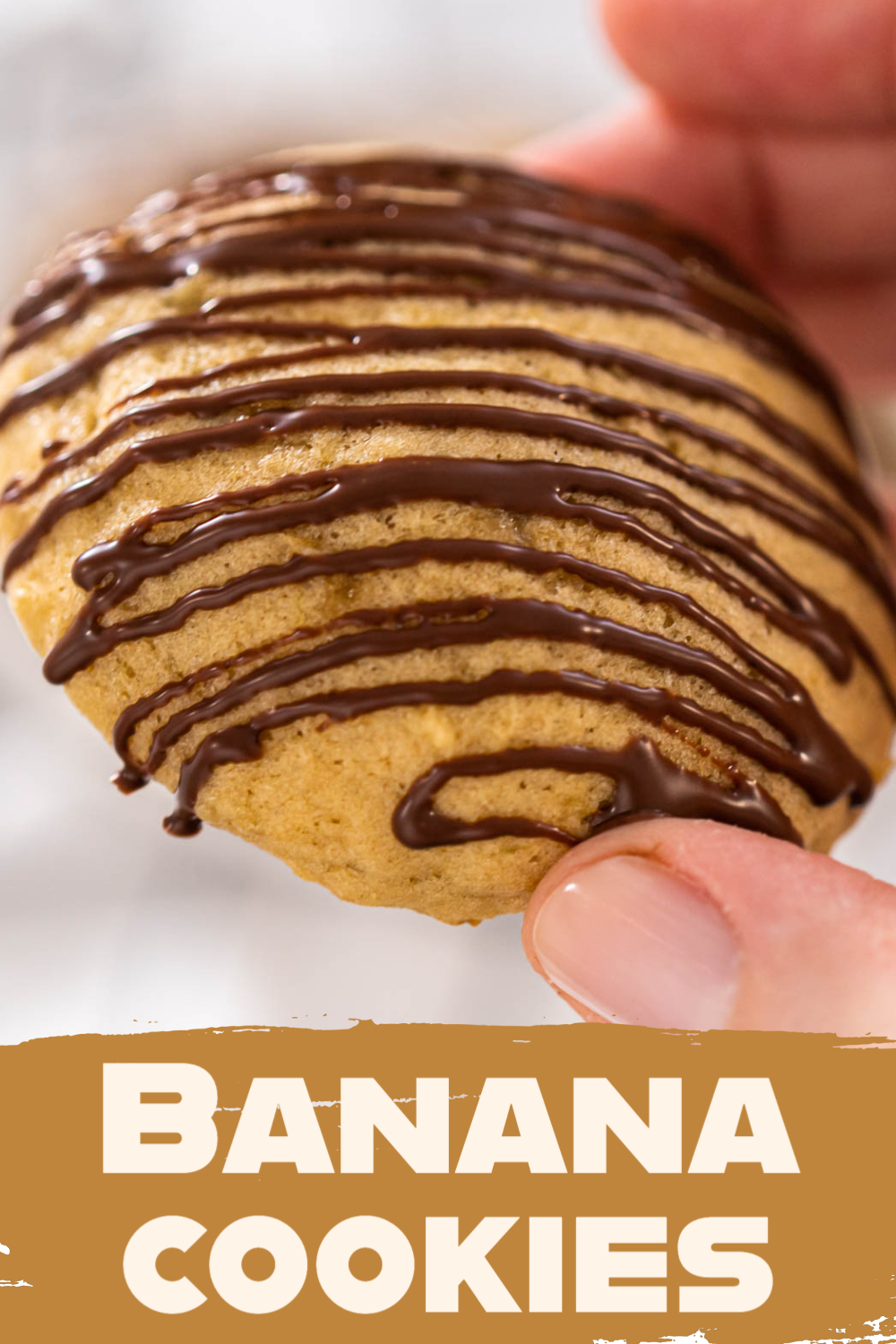 Banana cookies with chocolate drizzle