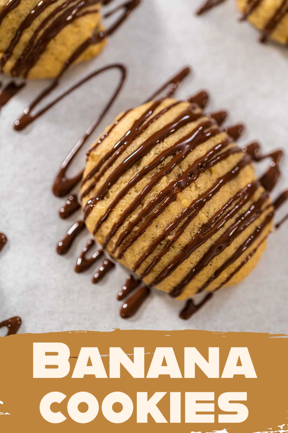 Banana cookies with chocolate drizzle