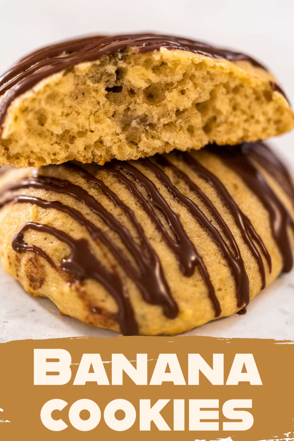 Banana cookies with chocolate drizzle