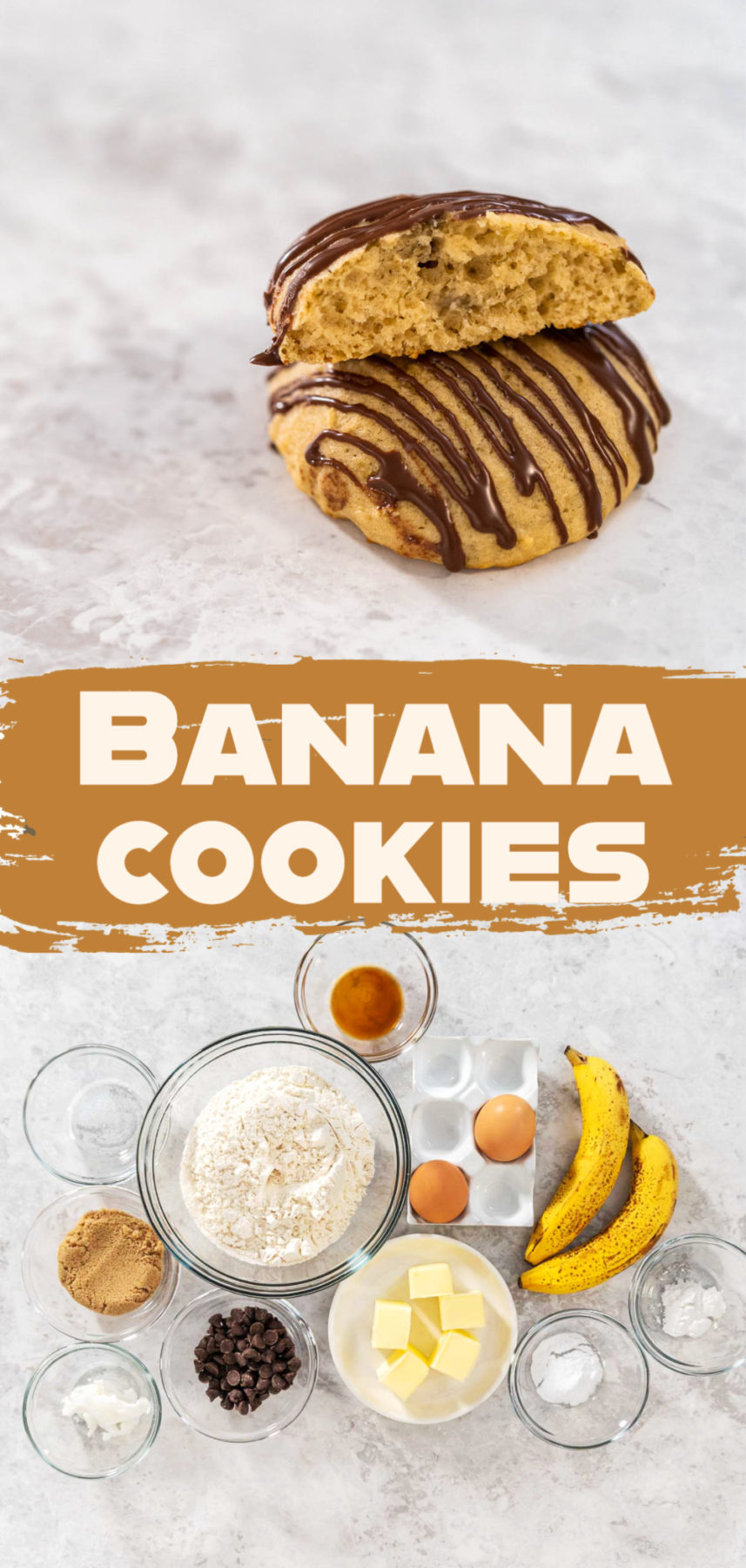 Banana cookies with chocolate drizzle