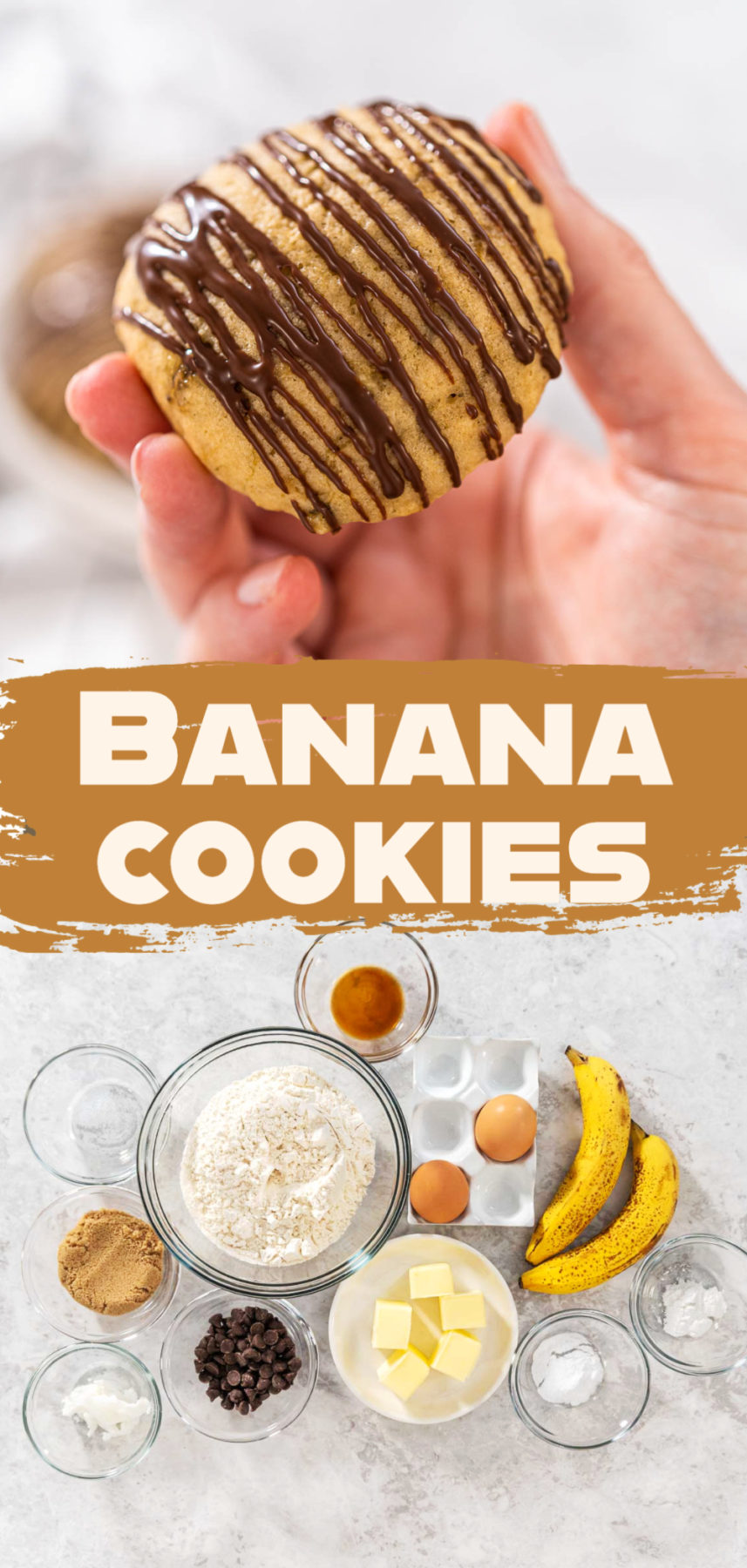 Banana cookies with chocolate drizzle