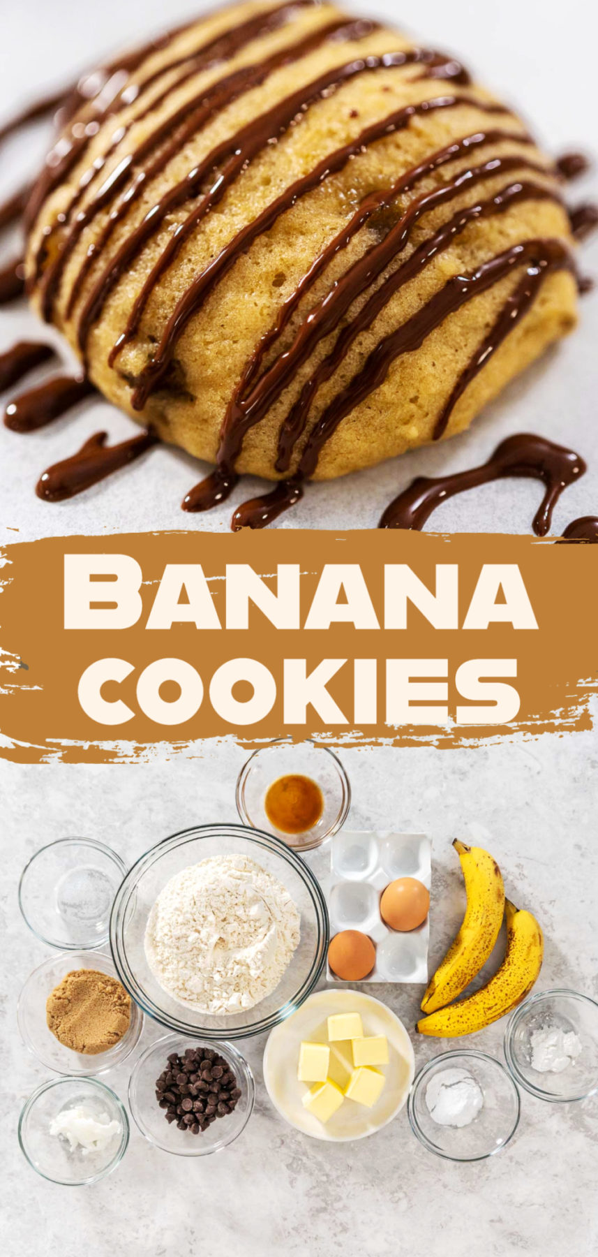 Banana cookies with chocolate drizzle