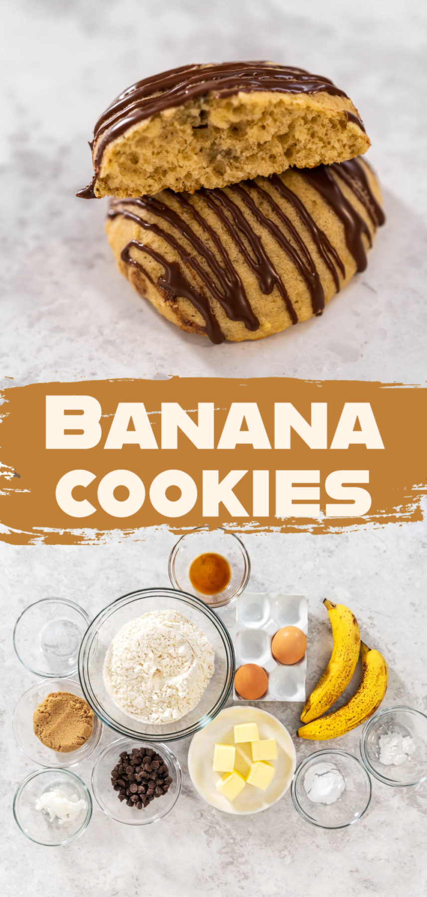 Banana cookies with chocolate drizzle