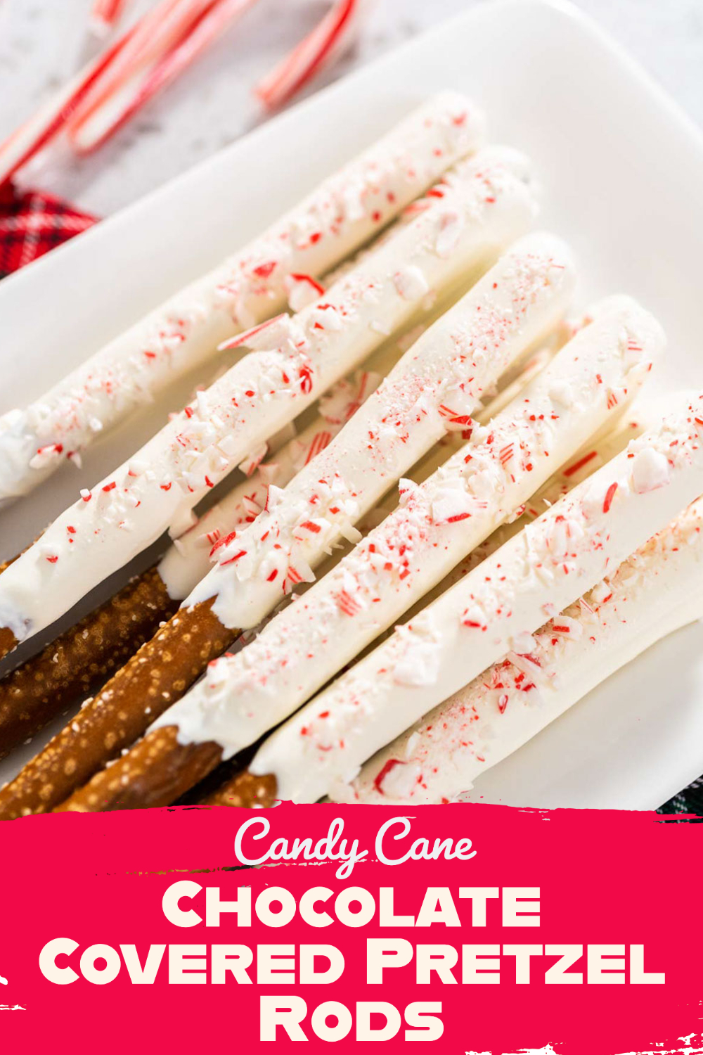 Candy Cane Chocolate Covered Pretzel Rods