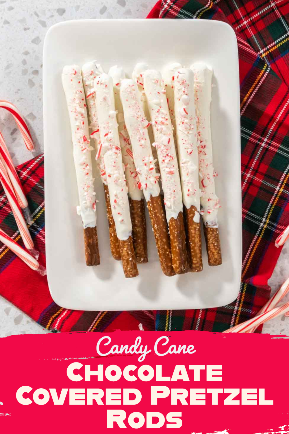 Candy Cane Chocolate Covered Pretzel Rods