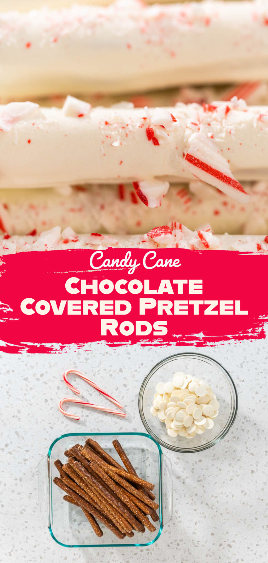 Candy Cane Chocolate Covered Pretzel Rods