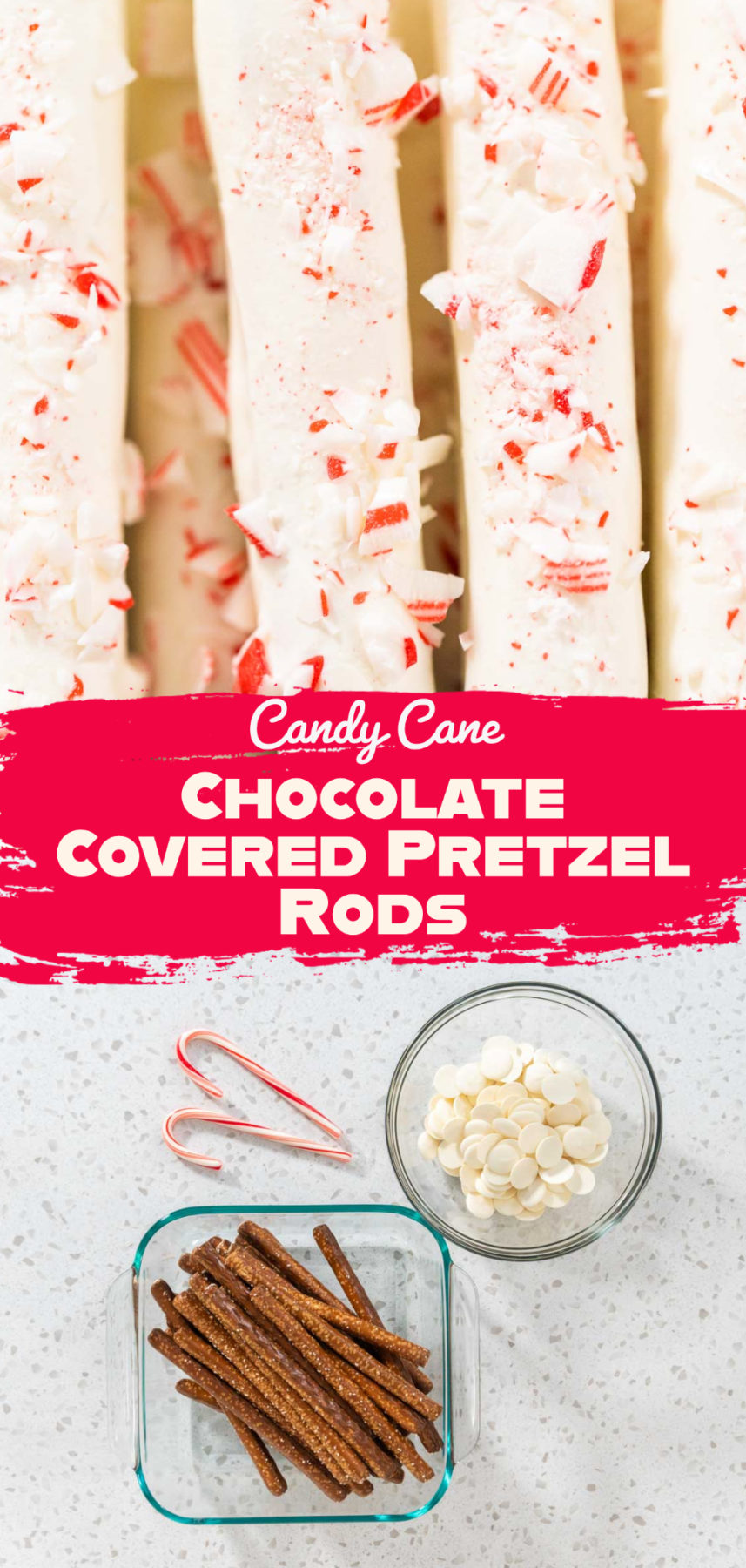 Candy Cane Chocolate Covered Pretzel Rods