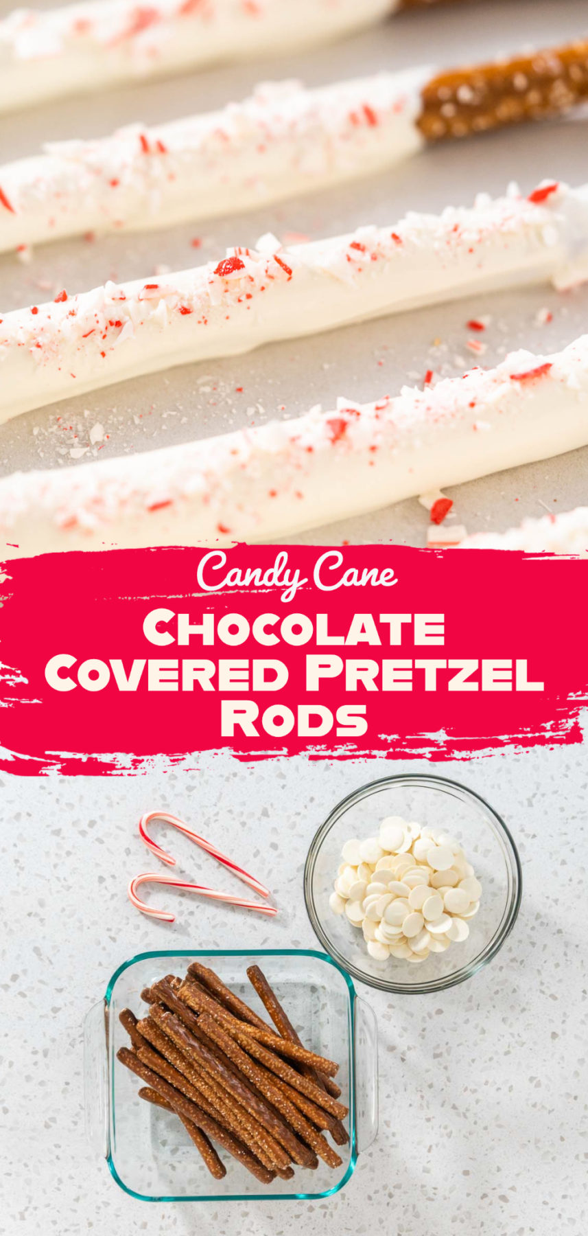 Candy Cane Chocolate Covered Pretzel Rods