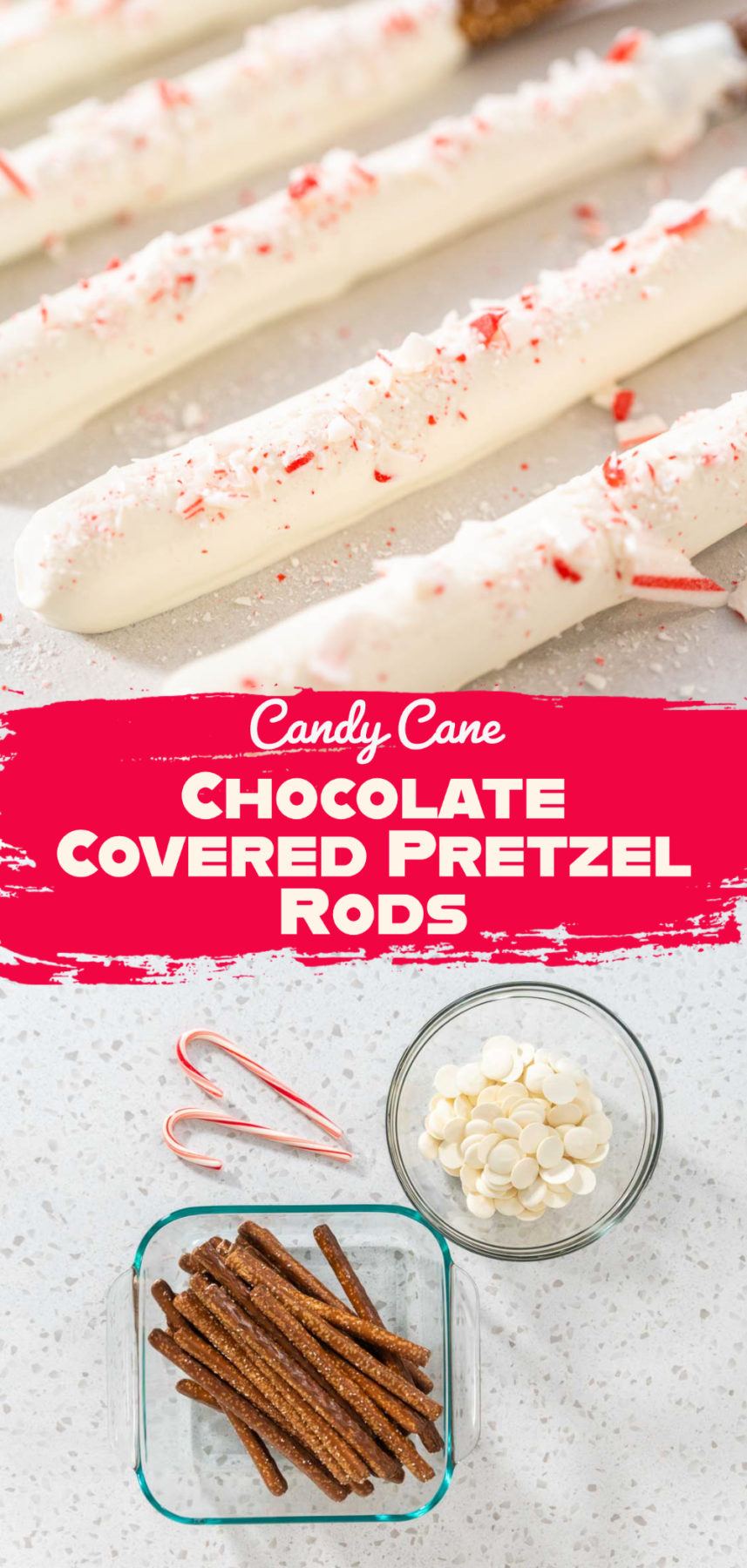 Candy Cane Chocolate Covered Pretzel Rods