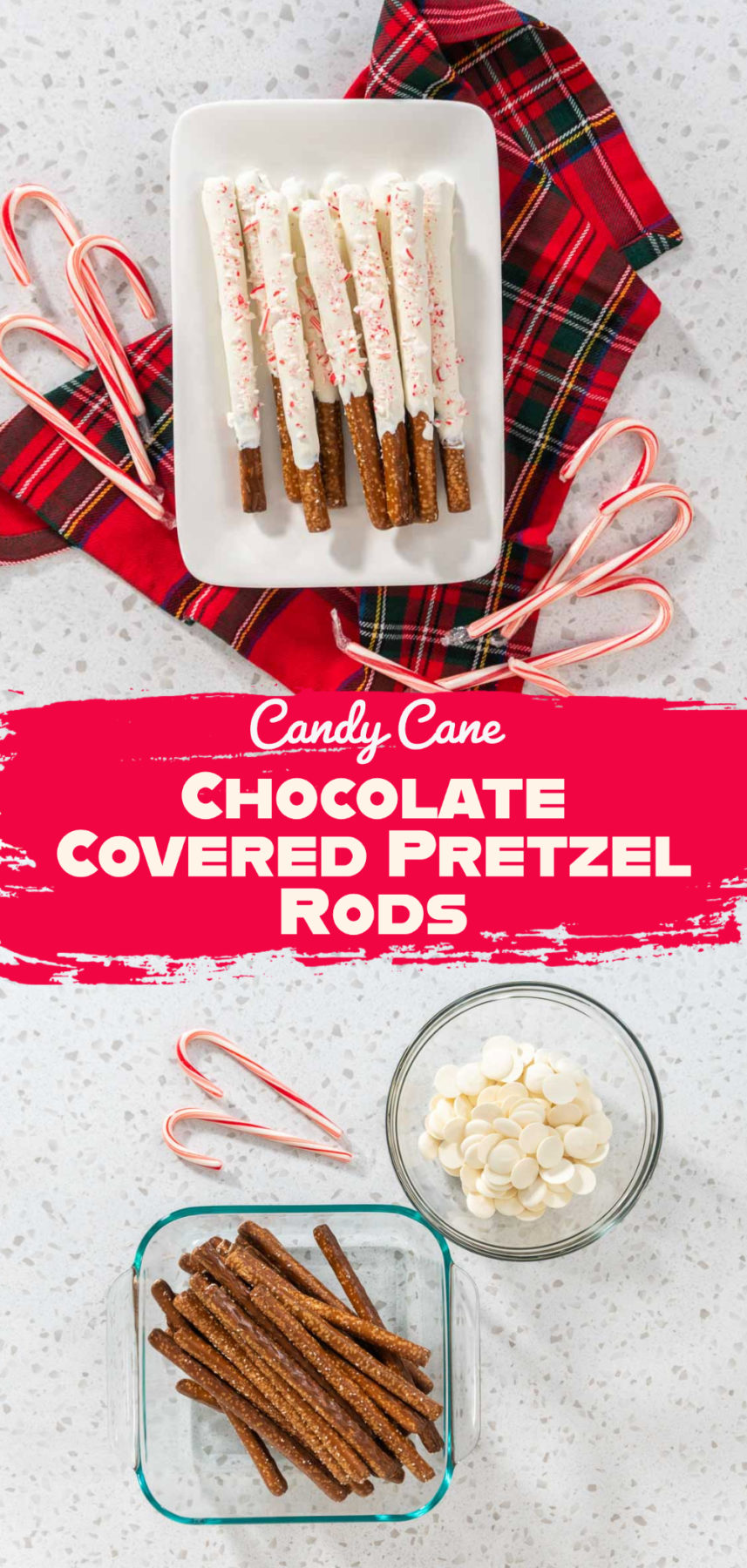 Candy Cane Chocolate Covered Pretzel Rods