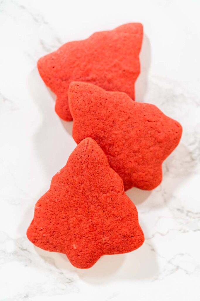 Three Red Gingerbread Cookies in Christmas tree shapes