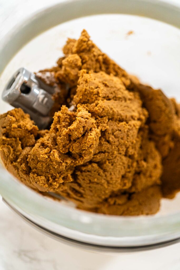 Final dough for Zesty Orange Gingerbread Cookie Dough, fully mixed and ready for chilling. The rich, spiced dough has a smooth, pliable texture, ideal for rolling and cutting into shapes.