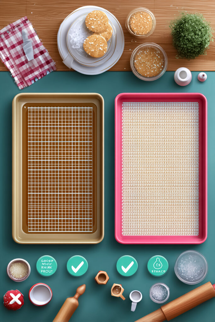 Two baking trays side by side, one lined with parchment paper and the other empty.