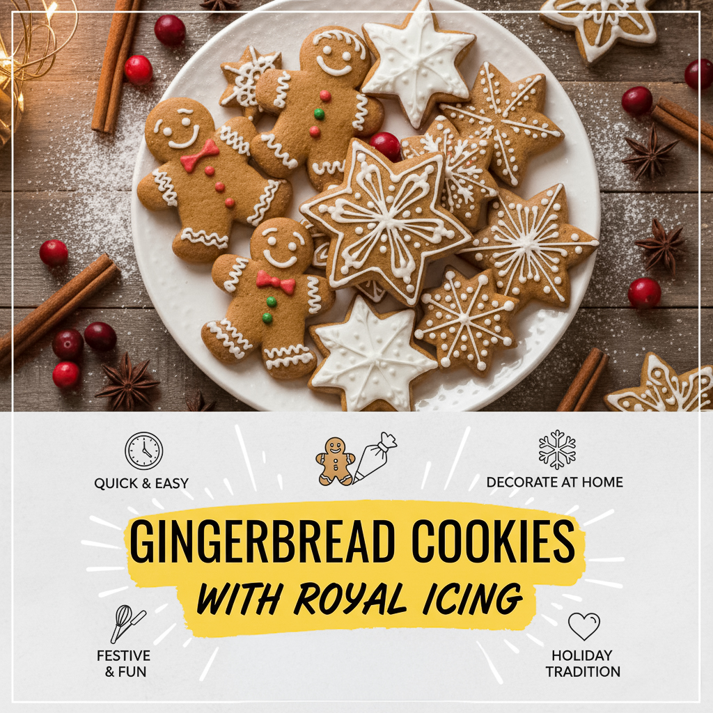Gingerbread Cookies with Royal Icing for Christmas Baking and Decorating