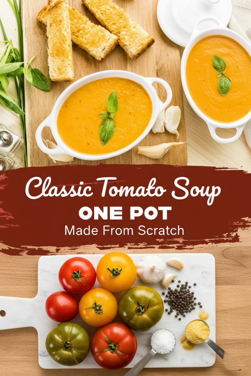 236-pinterest35 - Arina Photography This homemade tomato soup is my go-to for comfort food cravings. It’s simple, creamy, and full of flavor from garlic, herbs, and rich tomatoes. I like to pair it with a grilled cheese sandwich or crunchy croutons for the ultimate cozy meal. You can use canned or fresh tomatoes, and it comes together fast in one pot! #TomatoSoup #HomemadeSoup #FallComfortFood #EasyDinner #SoupSeason #VegetarianRecipes