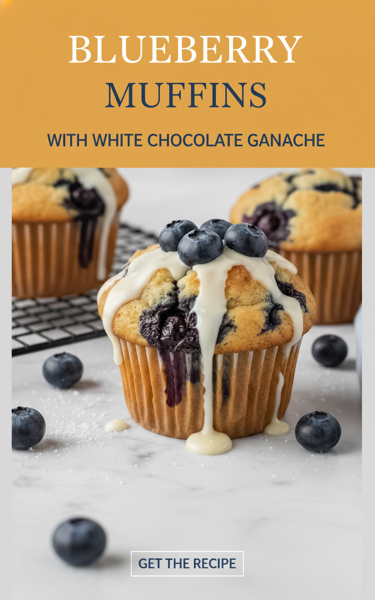 Bakery-Style Blueberry Muffins Topped with White Chocolate Ganache