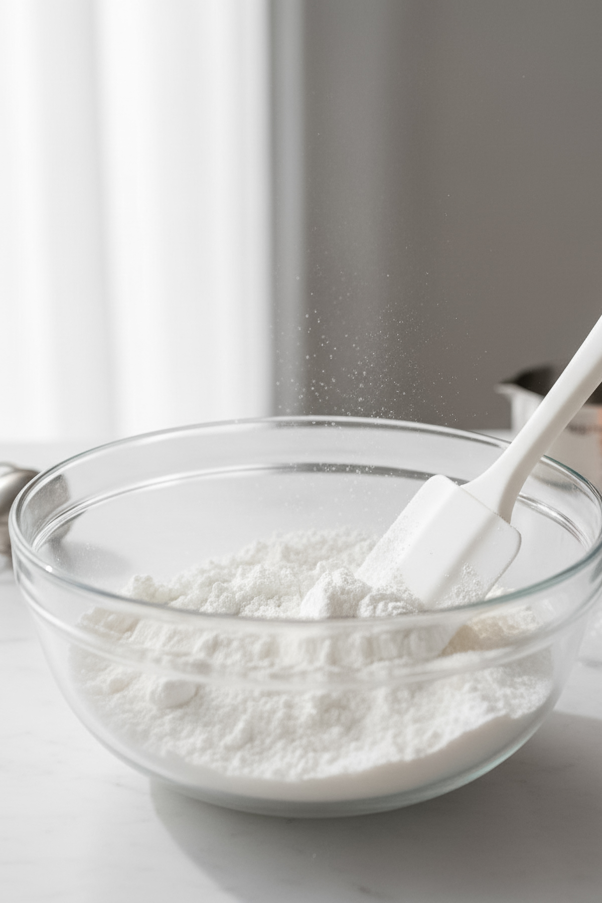 046-032 - Arina Photography Mixing confectioners’ sugar and meringue powder in a glass bowl to make royal icing.