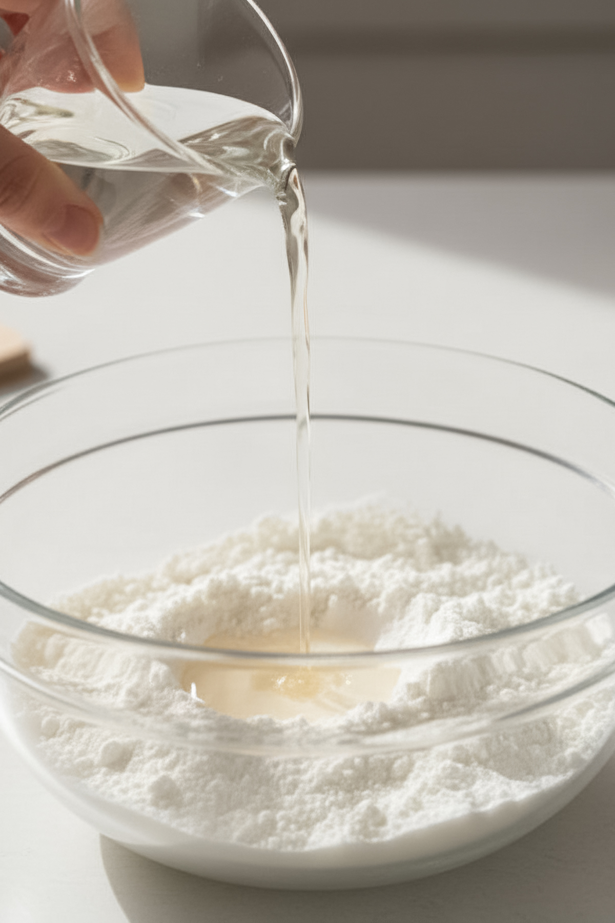 046-035 - Arina Photography Pouring warm water into confectioners’ sugar mixture to make royal icing.